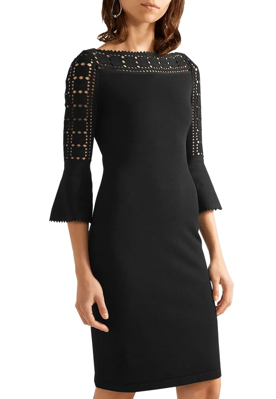 Black Laser Cut Crepe Mini Dress