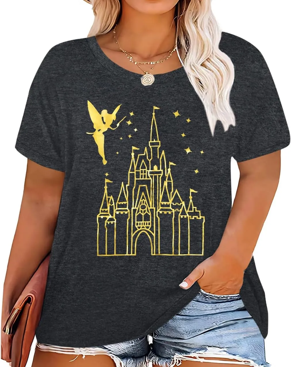 BLANCHES Plus Size Magical Shirt for Women Magic Kingdom Tshirt Castle Graphic Tee Vacation Short Sleeves Tops