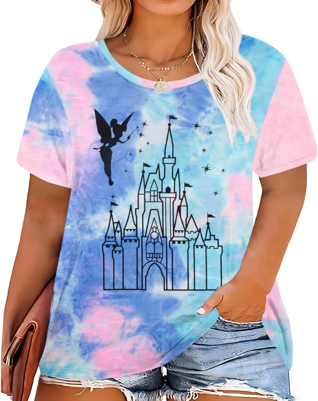 BLANCHES Plus Size Magical Shirt for Women Magic Kingdom Tshirt Castle Graphic Tee Vacation Short Sleeves Tops