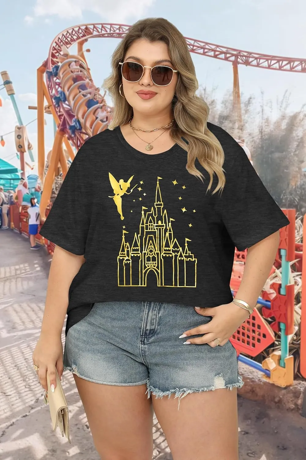 BLANCHES Plus Size Magical Shirt for Women Magic Kingdom Tshirt Castle Graphic Tee Vacation Short Sleeves Tops