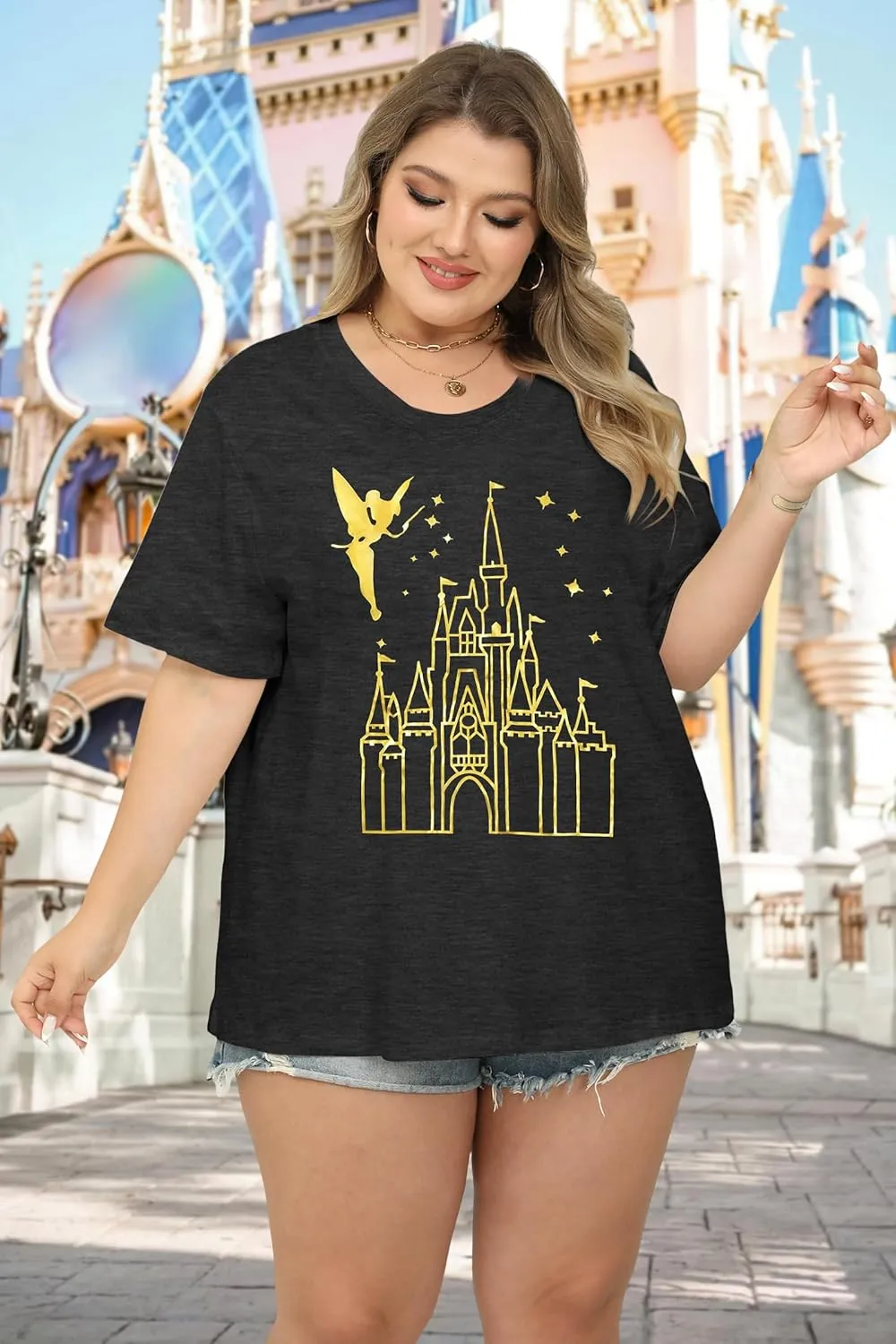 BLANCHES Plus Size Magical Shirt for Women Magic Kingdom Tshirt Castle Graphic Tee Vacation Short Sleeves Tops