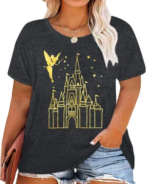 BLANCHES Plus Size Magical Shirt for Women Magic Kingdom Tshirt Castle Graphic Tee Vacation Short Sleeves Tops
