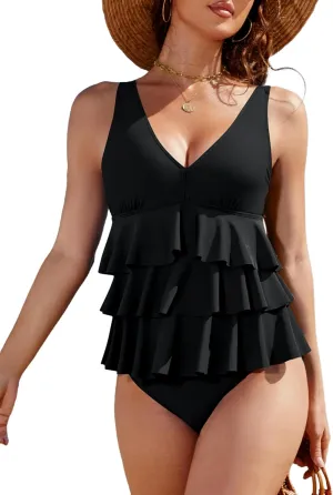 Blooming Jelly Womens One Piece Swimsuit Ruffle Tummy Control Modest Bathing Suit Full Coverage Retro Swim Dress Swimwear