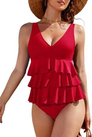 Blooming Jelly Womens One Piece Swimsuit Ruffle Tummy Control Modest Bathing Suit Full Coverage Retro Swim Dress Swimwear