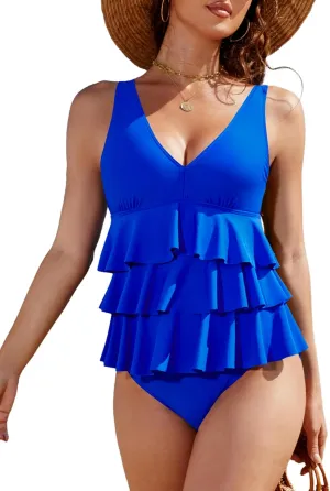 Blooming Jelly Womens One Piece Swimsuit Ruffle Tummy Control Modest Bathing Suit Full Coverage Retro Swim Dress Swimwear