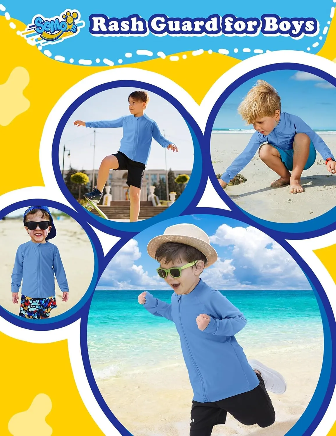 Boys UPF 50  Rash Guard Toddler Zipper Swim Shirts Long Sleeve Zip Up Sun Protection Rashguard Water Beach Shirts Quick Dry