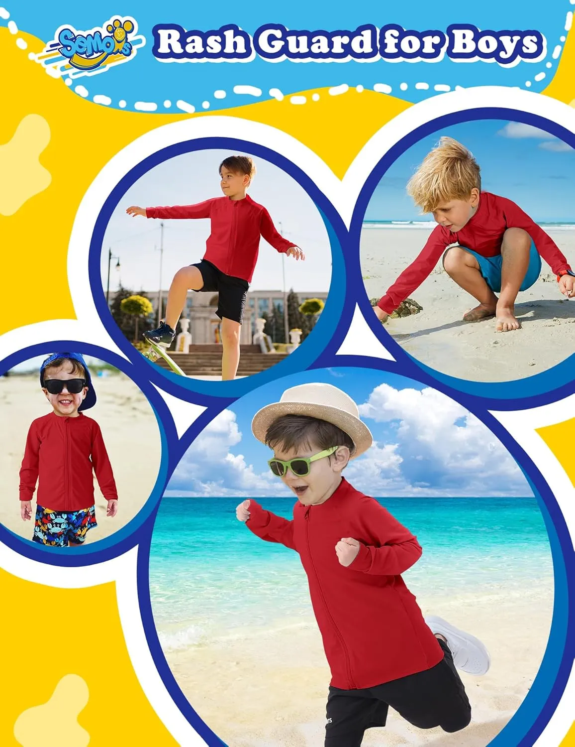 Boys UPF 50  Rash Guard Toddler Zipper Swim Shirts Long Sleeve Zip Up Sun Protection Rashguard Water Beach Shirts Quick Dry