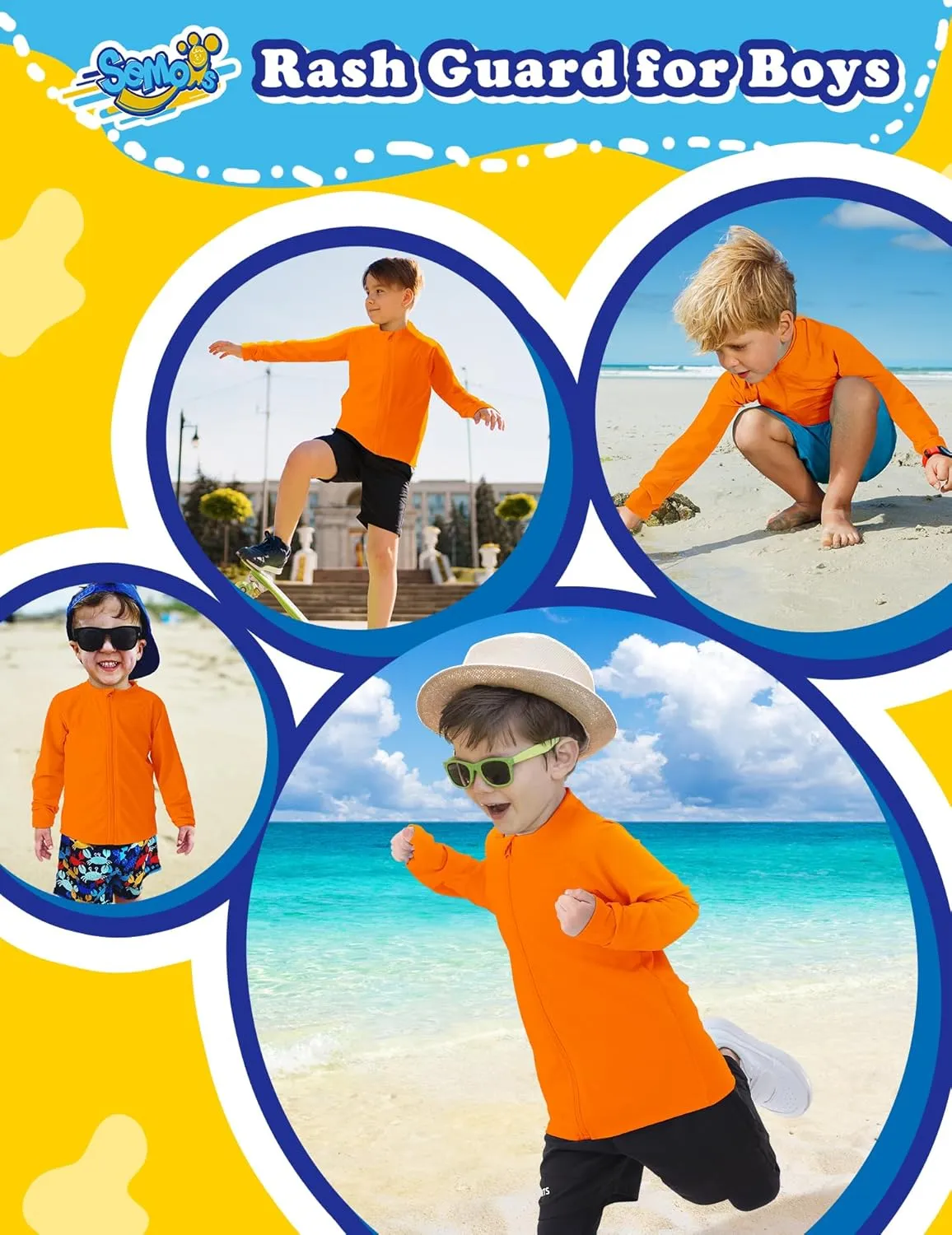 Boys UPF 50  Rash Guard Toddler Zipper Swim Shirts Long Sleeve Zip Up Sun Protection Rashguard Water Beach Shirts Quick Dry