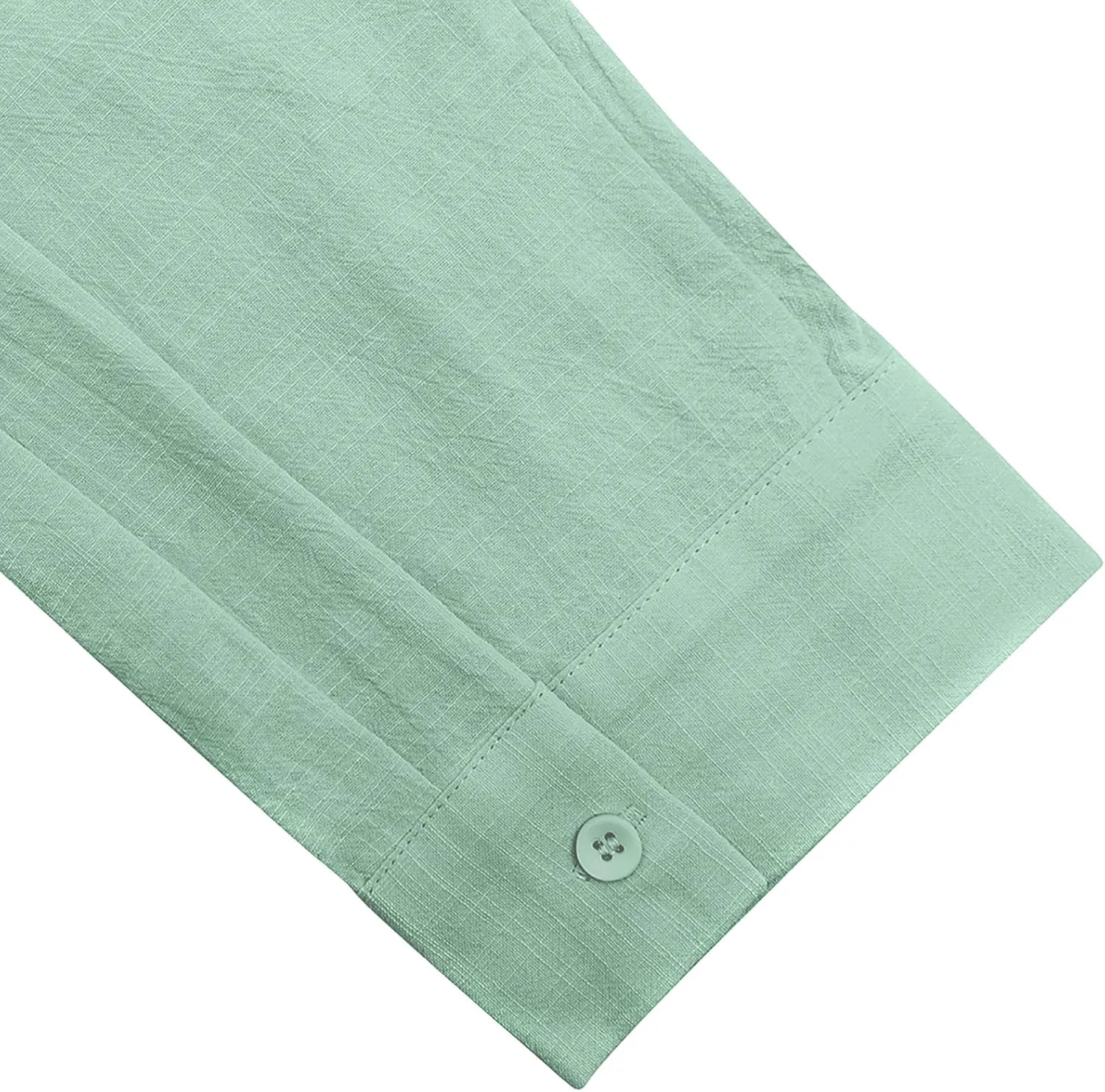 Button Down Linen Shirts for Men Casual Long Sleeve Regular Fit Cotton Beach Shirts with Pocket