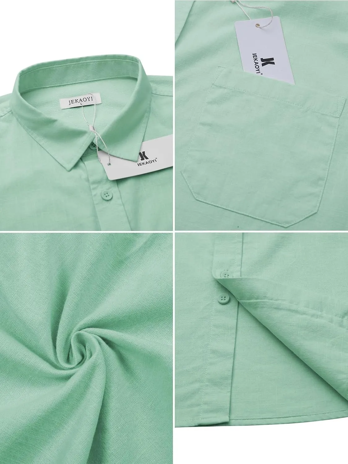 Button Down Linen Shirts for Men Casual Long Sleeve Regular Fit Cotton Beach Shirts with Pocket