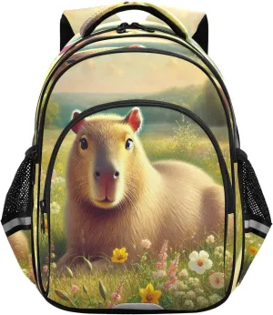Capybara Field Flower Toddler Backpack for Boys Girls 3-8 Bookbags for Preschool Kids Backpack for Kindergarten School Bag for Elementary 15.3in
