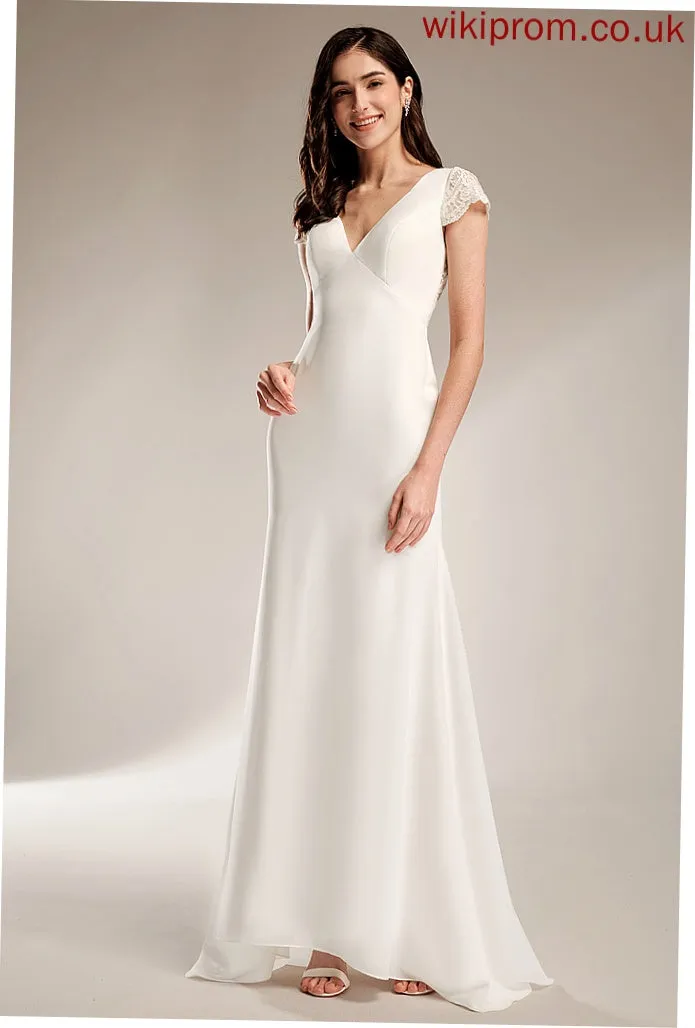 Carlee Wedding Dresses Wedding Lace Sweep Chiffon Train V-neck With Dress Sheath/Column