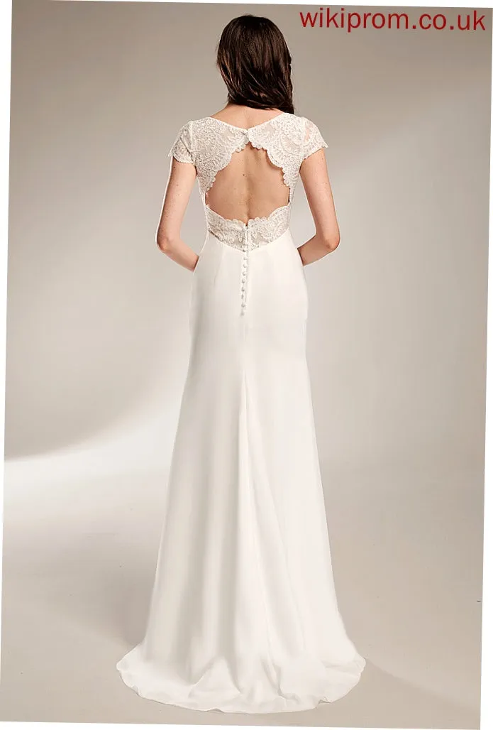 Carlee Wedding Dresses Wedding Lace Sweep Chiffon Train V-neck With Dress Sheath/Column