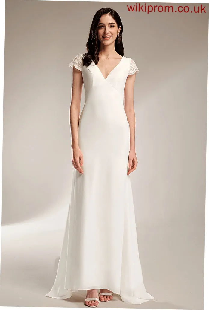 Carlee Wedding Dresses Wedding Lace Sweep Chiffon Train V-neck With Dress Sheath/Column