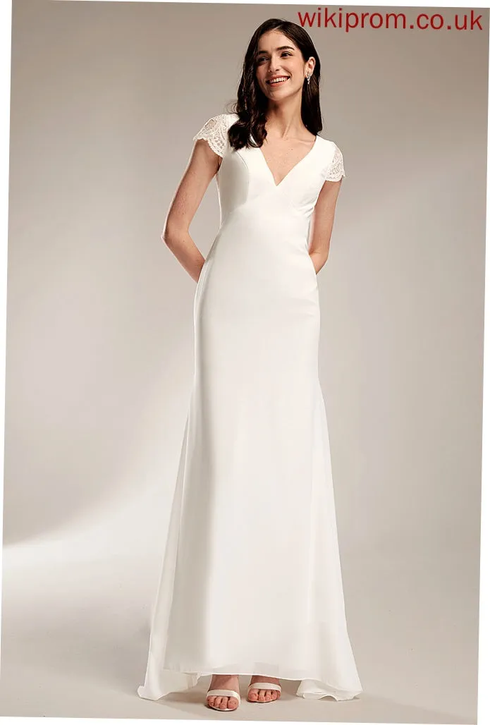 Carlee Wedding Dresses Wedding Lace Sweep Chiffon Train V-neck With Dress Sheath/Column