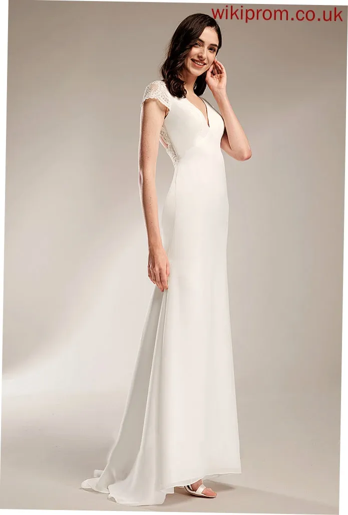 Carlee Wedding Dresses Wedding Lace Sweep Chiffon Train V-neck With Dress Sheath/Column