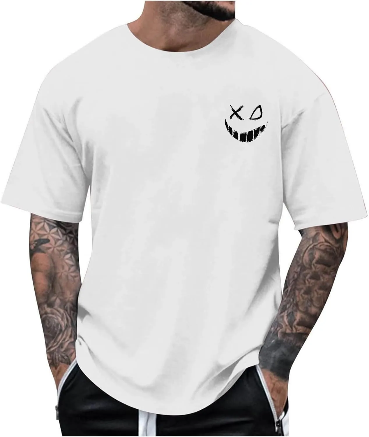 Casual Loose T Shirts for Men Summer Trendy Funny Print Short Sleeve Crewneck Pullover Lightweight Comfy Tees