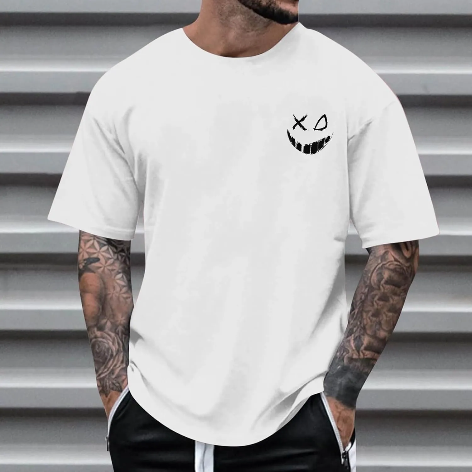 Casual Loose T Shirts for Men Summer Trendy Funny Print Short Sleeve Crewneck Pullover Lightweight Comfy Tees