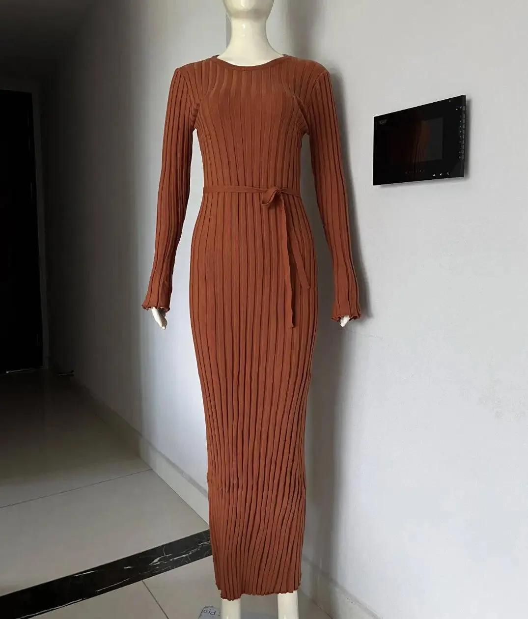 Casual V-neck Women Knitted Maxi Dress