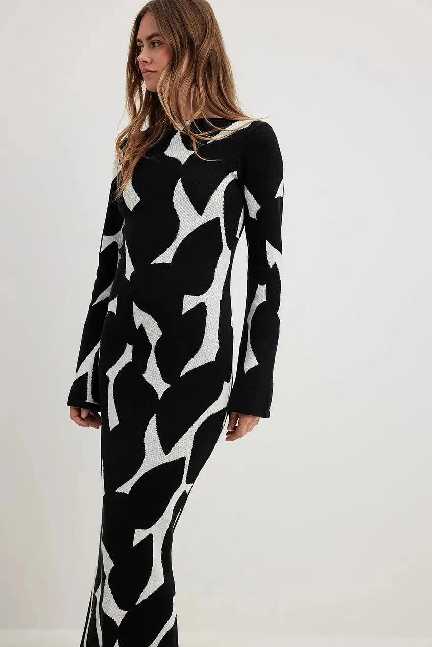 Casual V-neck Women Knitted Maxi Dress