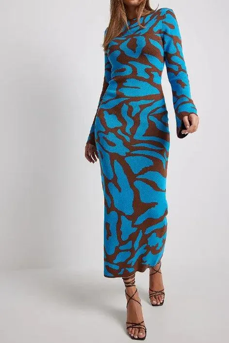 Casual V-neck Women Knitted Maxi Dress