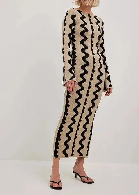 Casual V-neck Women Knitted Maxi Dress