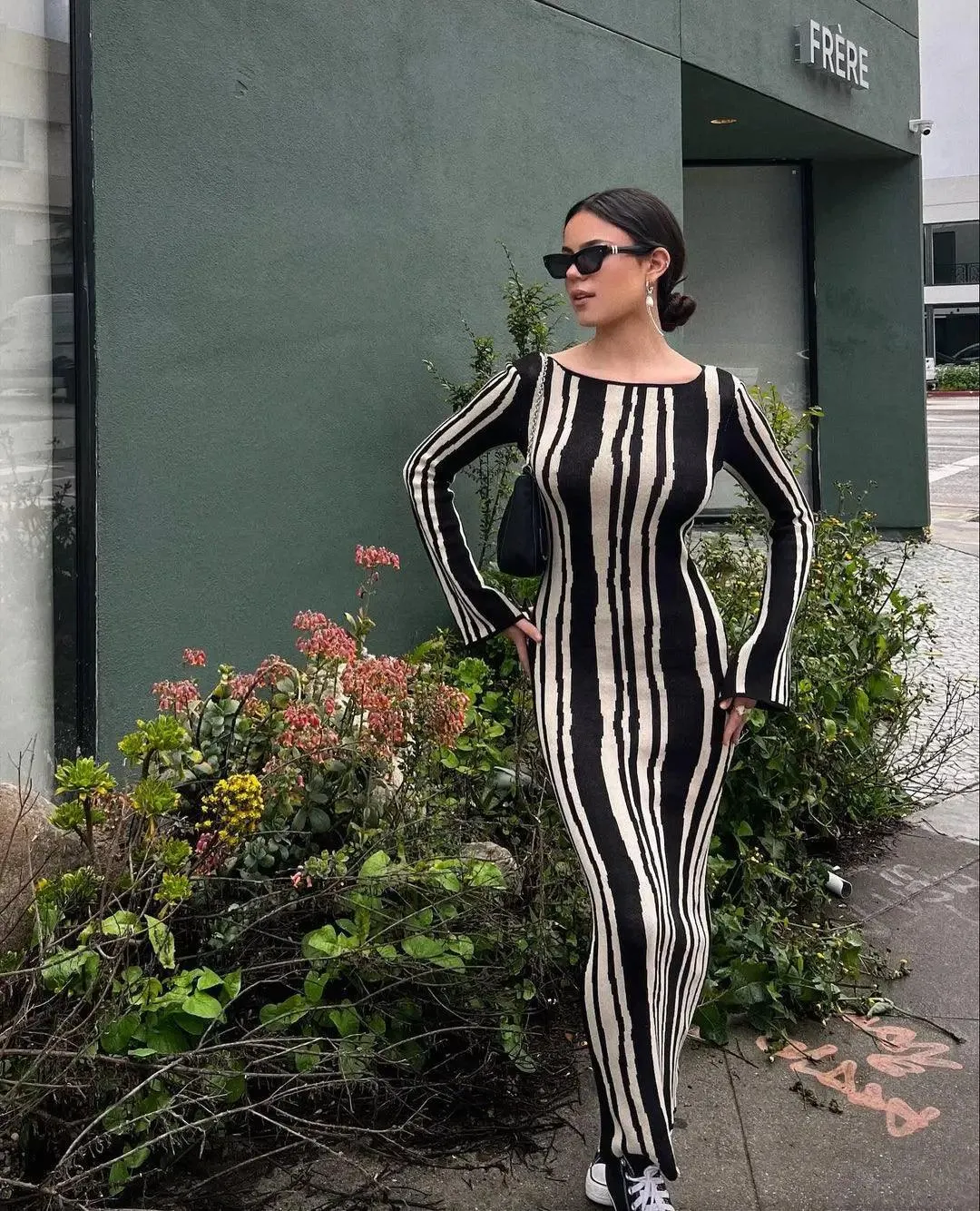 Casual V-neck Women Knitted Maxi Dress