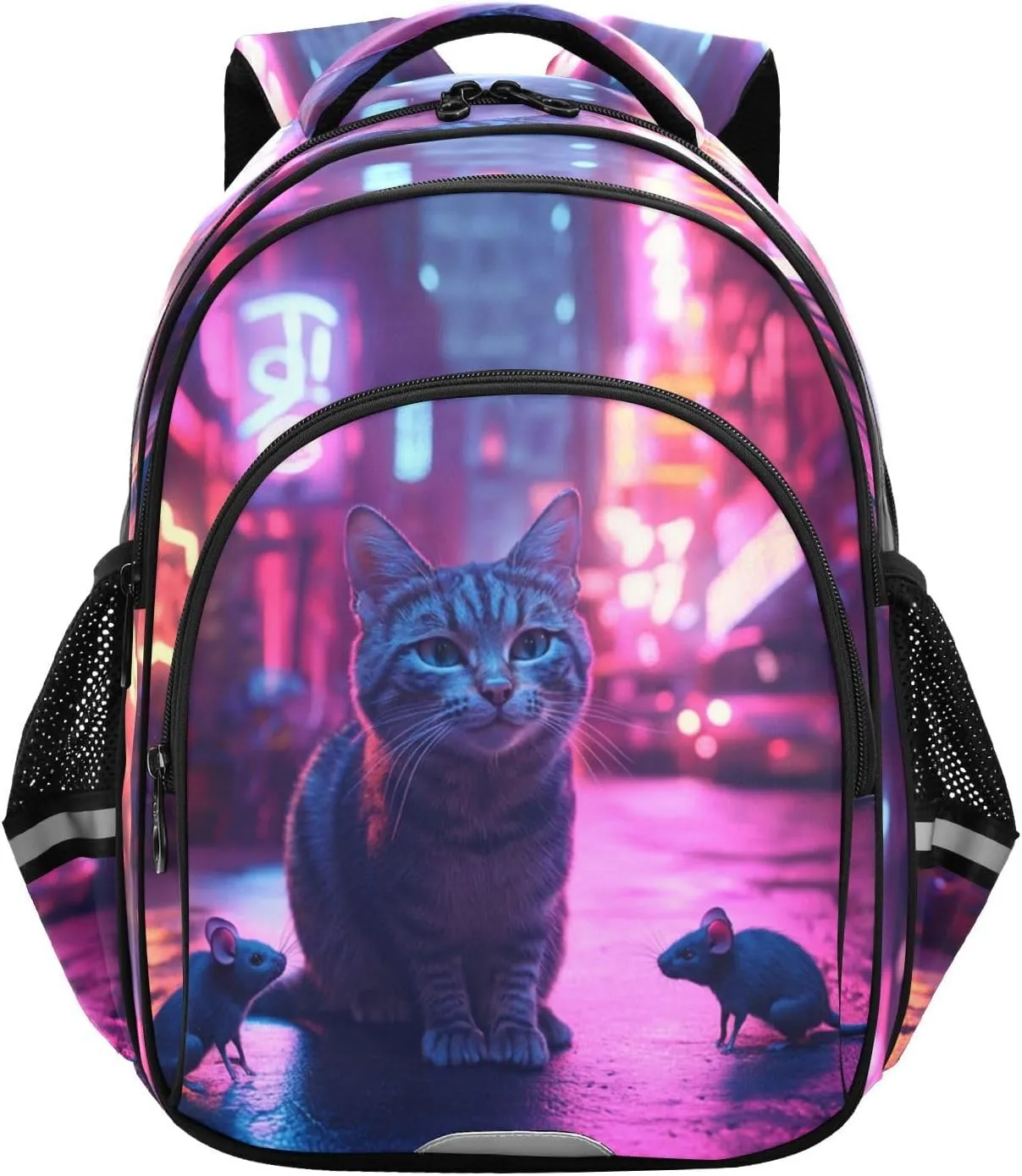 Cat Mice Purple Toddler Backpack for Boys Girls 3-8 School Bag for Elementary Kids Backpack for Kindergarten Bookbags for Preschool 15.3in