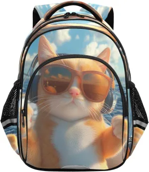 Cat Wave Blue Toddler Backpack for Boys Girls 3-8 Bookbags for Preschool School Bag for Elementary Kids Backpack for Kindergarten 15.3in