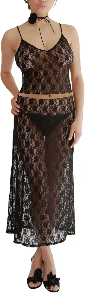 Chic Women 2 Piece Long Skirt Sets Sexy Floral Crop Cami Top Low Waist Bodycon Ruffle Maxi Skirt Summer Beachwear