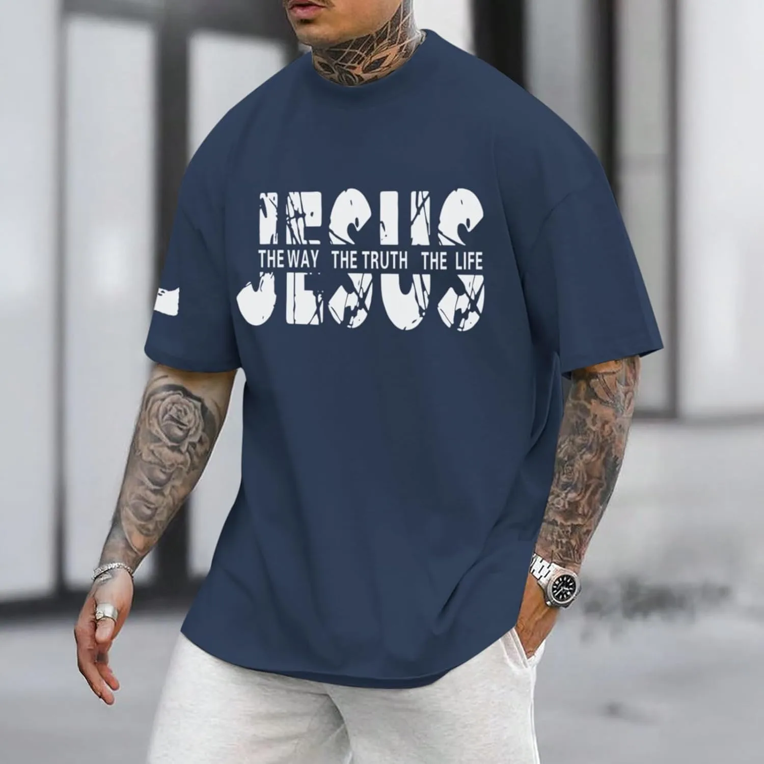 Christian Jesus Faith Shirts for Men God Religious Cross Bible Verse Inspirational Shirt Oversized Graphic Tees Tops