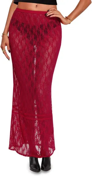 Cicy Bell Womens Sheer Lace Maxi Skirt Summer Beach Cover-ups Casual Streetwear Long Y2K Skirts
