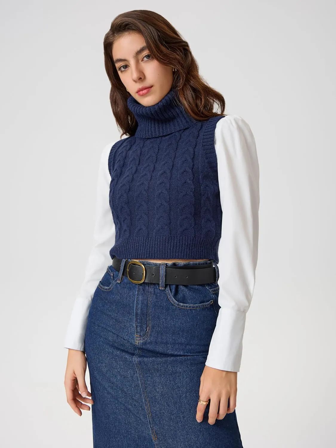 CIDER Womens Sleeveless Sweater Tops Turtle Necks Cable Knit Croped Vest Tank Top