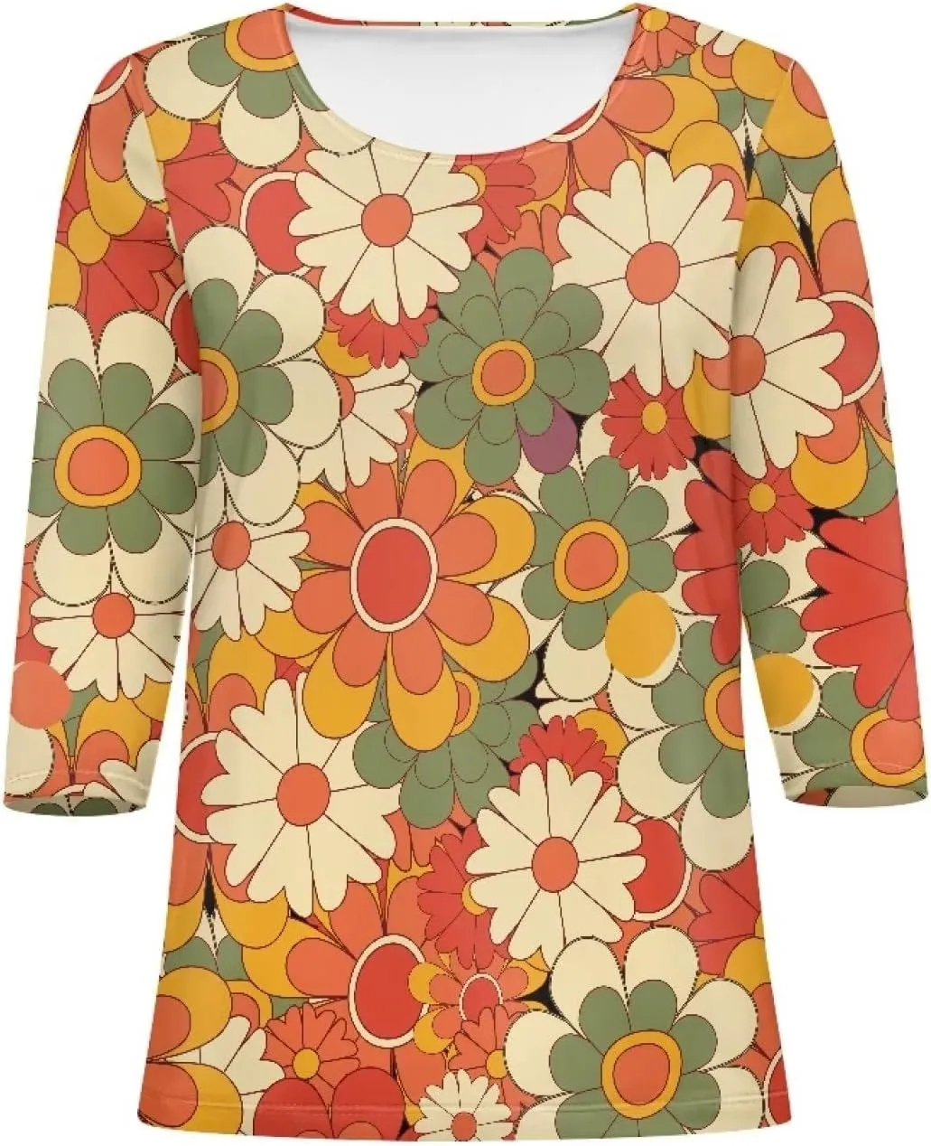 Coloranimal Three-Quarter Sleeve Shirts for Womens Tops Summer 3/4 Sleeve Y2K T Shirts Tee S-2XL