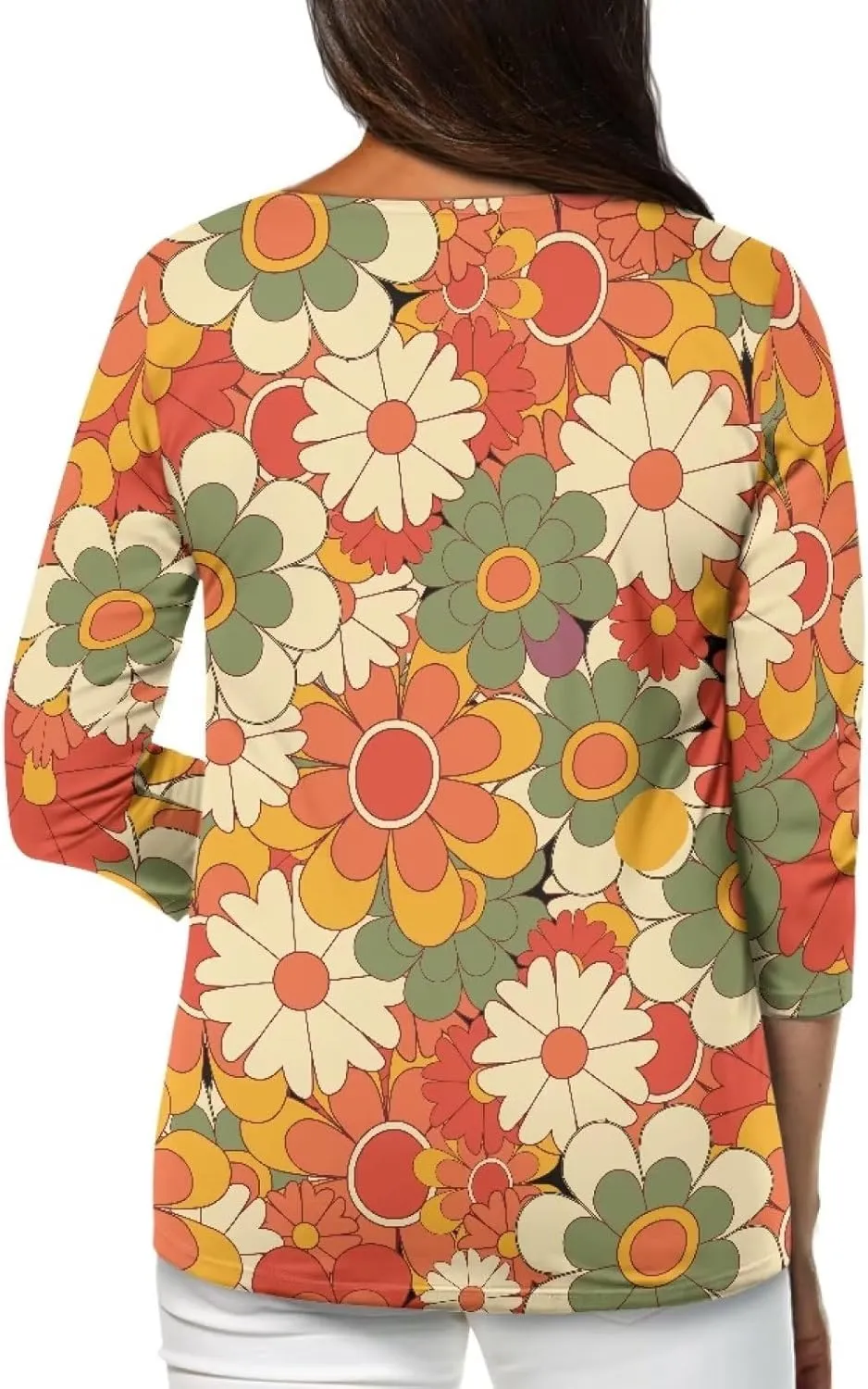 Coloranimal Three-Quarter Sleeve Shirts for Womens Tops Summer 3/4 Sleeve Y2K T Shirts Tee S-2XL