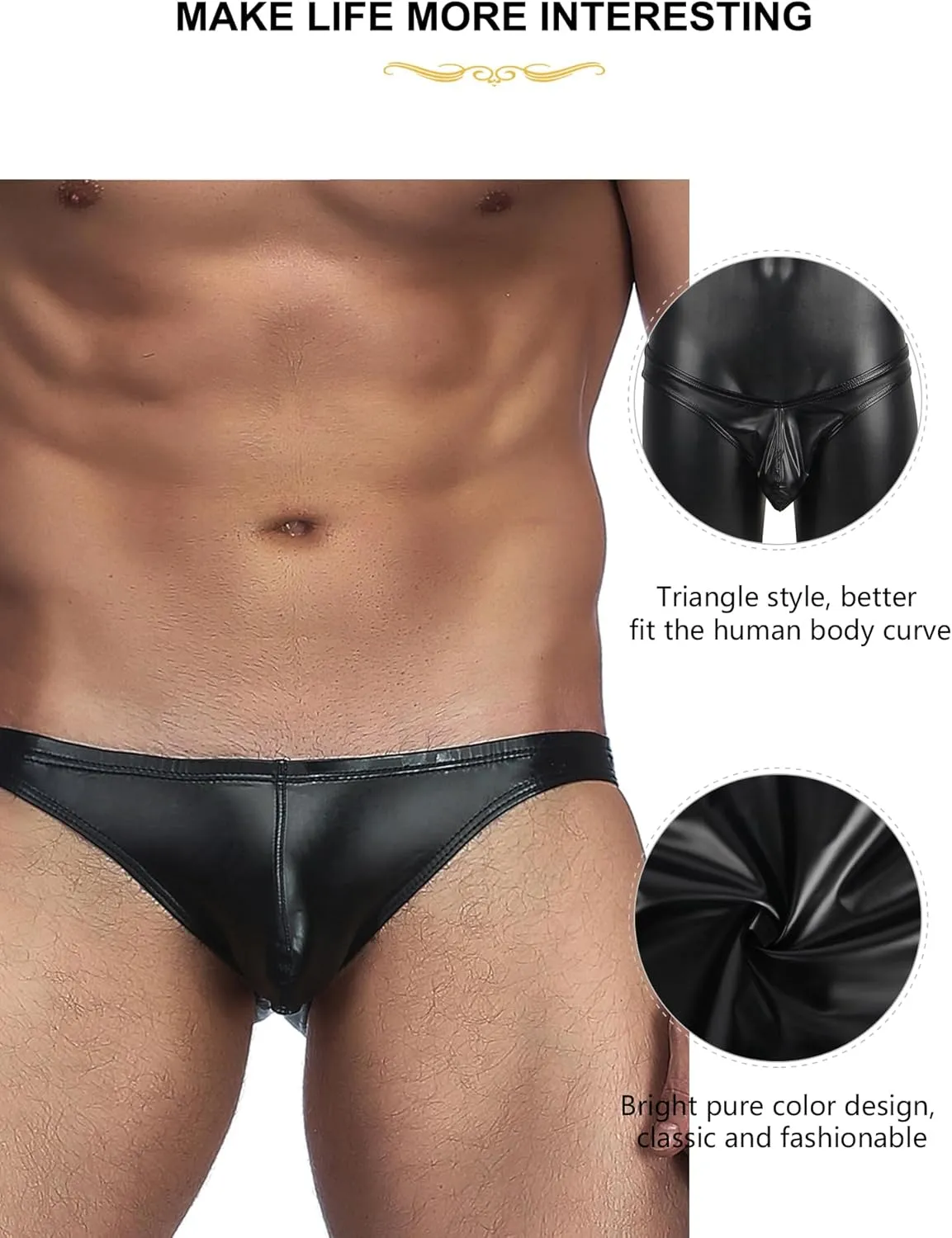 comeondear Mens Sexy Thong PU Leather Brief Underwear Shiny Metallic Boxer Shorts Lingerie for Men Sissy Lingerie