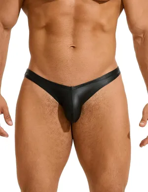 comeondear Mens Sexy Thong PU Leather Brief Underwear Shiny Metallic Boxer Shorts Lingerie for Men Sissy Lingerie