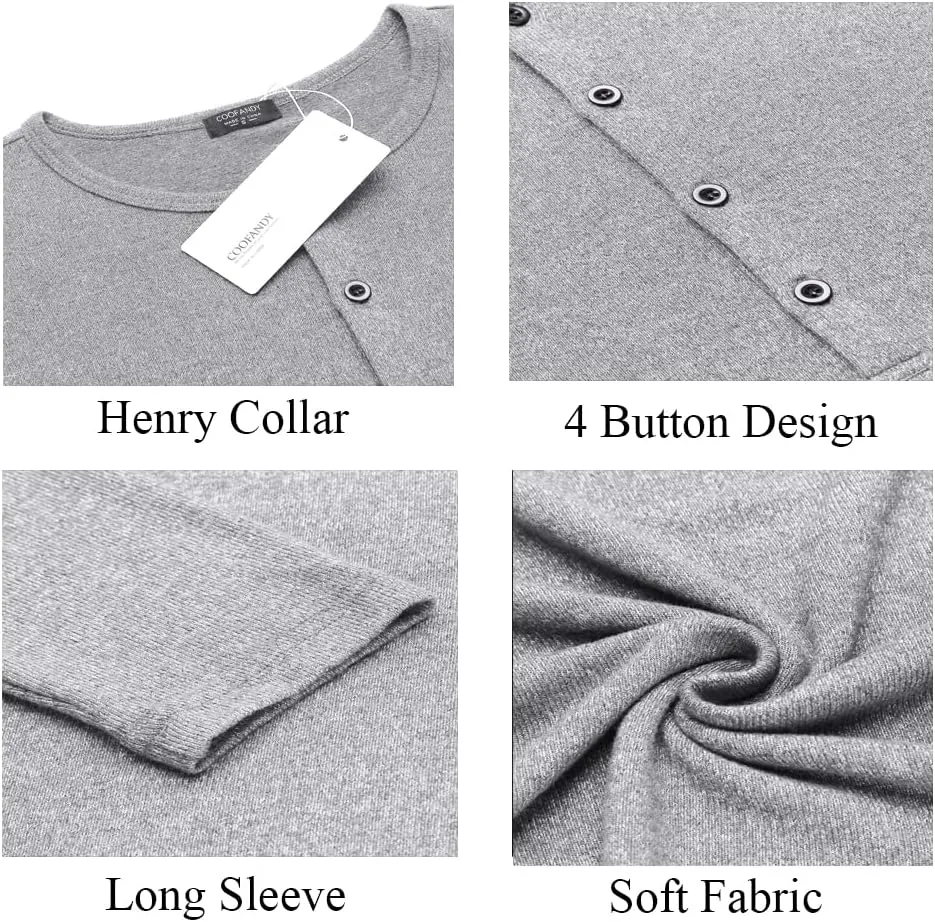 COOFANDY Men's 2Pack Slim Fit Henley Shirts Long Sleeve Lightweight Fashion Casual Cotton Basic T Shirts