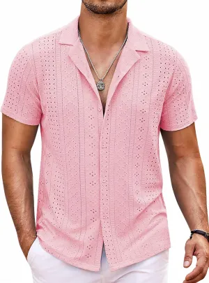 COOFANDY Mens Beach Shirt Short Sleeve Button Down Shirts Casual Cuban Collared Summer Vacation Tropical Shirts