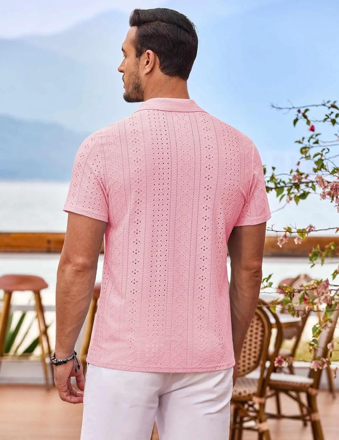COOFANDY Mens Beach Shirt Short Sleeve Button Down Shirts Casual Cuban Collared Summer Vacation Tropical Shirts
