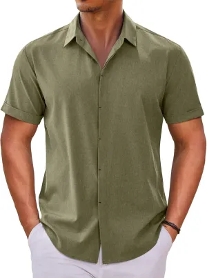 COOFANDY Mens Button Down Shirts Short Sleeve Casual Summer Beach Shirts for Men Vacation Wedding Linen Shirt