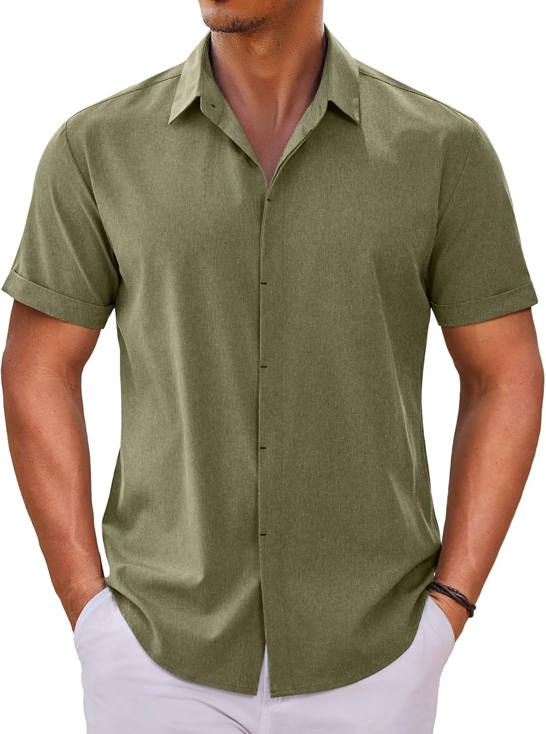 COOFANDY Mens Button Down Shirts Short Sleeve Casual Summer Beach Shirts for Men Vacation Wedding Linen Shirt
