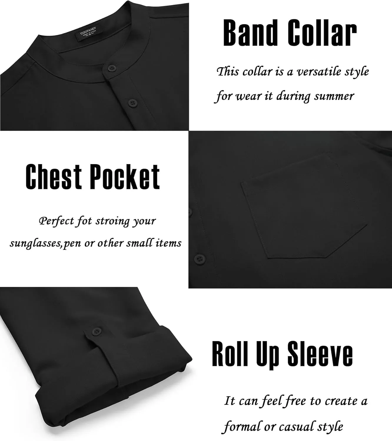 COOFANDY Men's Casual Henley Shirts Long Sleeve Band Collar Summer Linen Beach Hippie T Shirts with Pocket