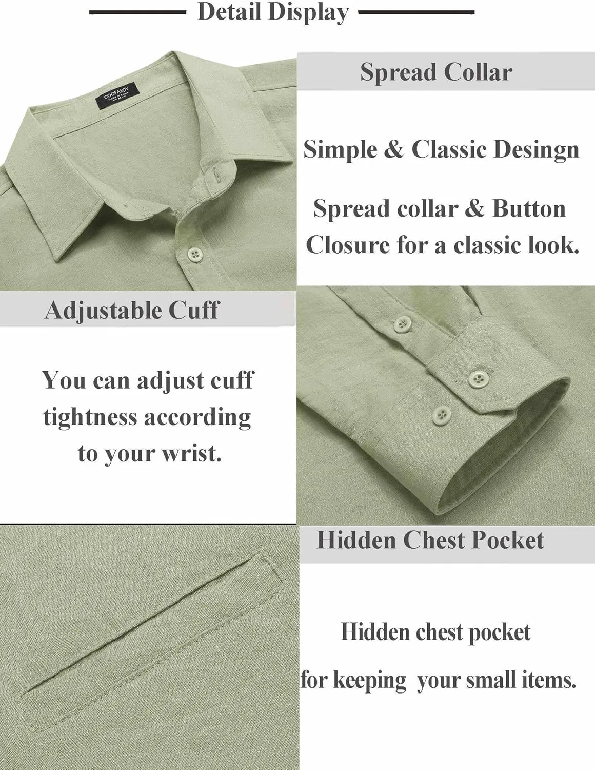 COOFANDY Men's Casual Long Sleeve Button Down Shirts Linen Dress Shirt Beach Summer Shirts with Pocket