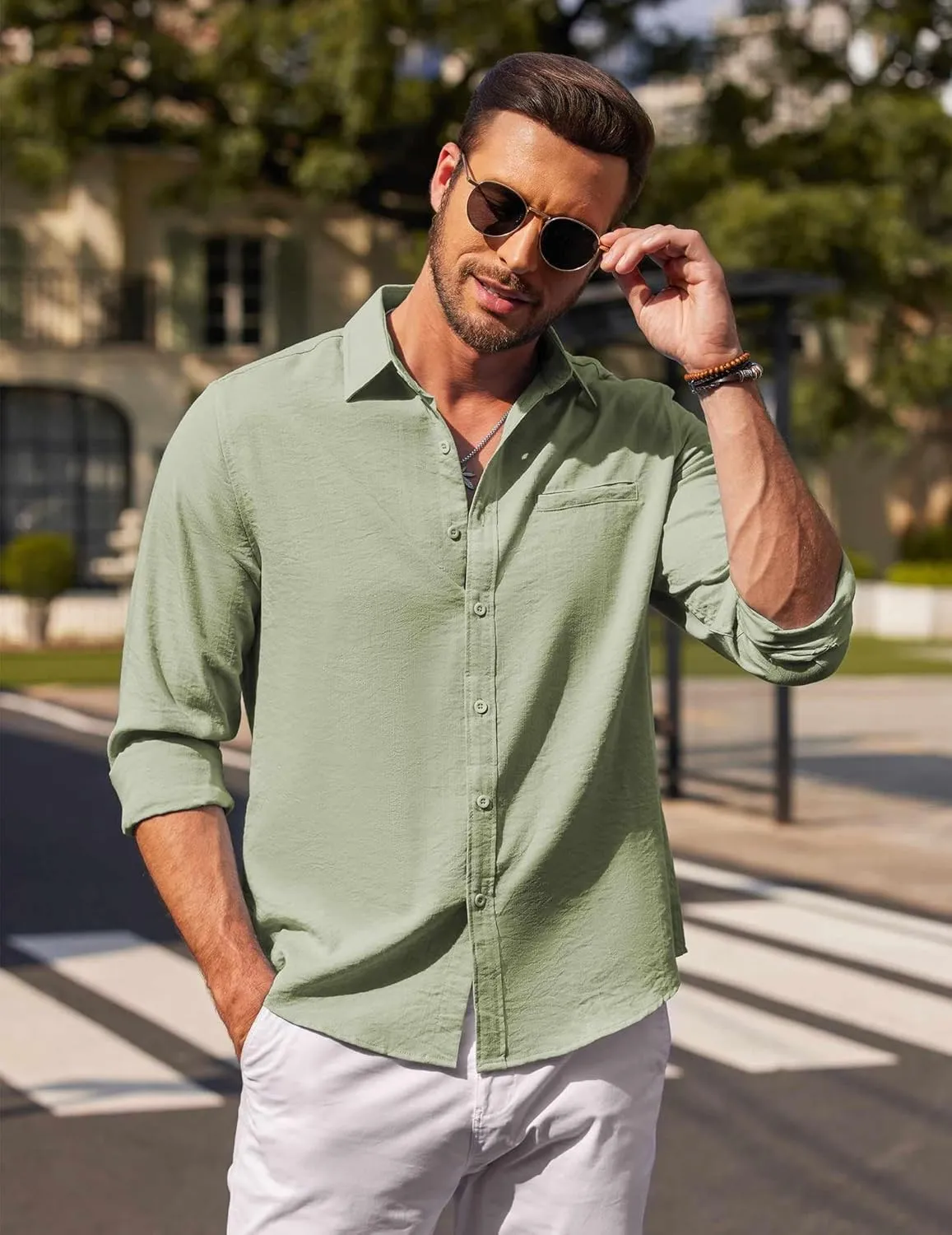 COOFANDY Men's Casual Long Sleeve Button Down Shirts Linen Dress Shirt Beach Summer Shirts with Pocket