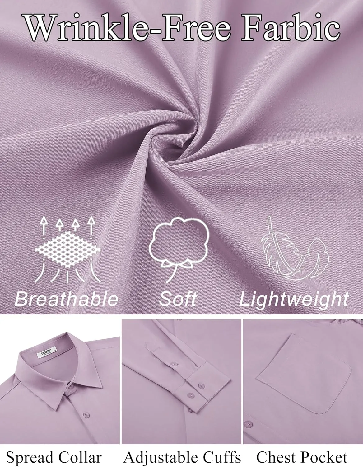 COOFANDY Mens Dress Shirt Long Sleeve Button Down Shirts Business Casual Wrinkle Free Shirts with Pocket