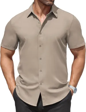 COOFANDY Men's Dress Shirts Stain Shield Short Sleeve Button Down Shirts Summer Wrinkle Free Business Casual Shirt