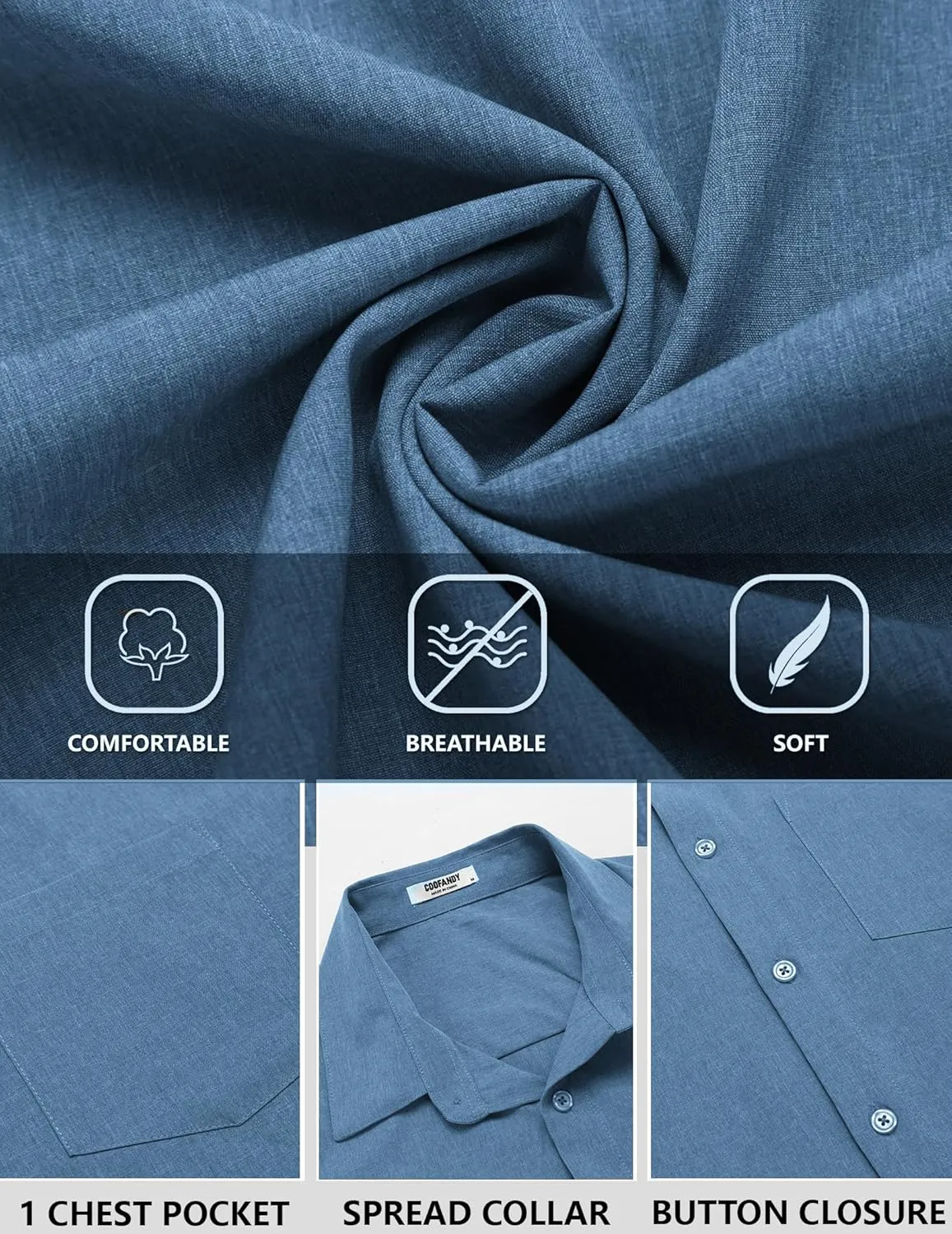 COOFANDY Men's Linen Long Sleeve Shirts Casual Button Down Untucked Shirt Vacation Wedding Shirts with Pocket
