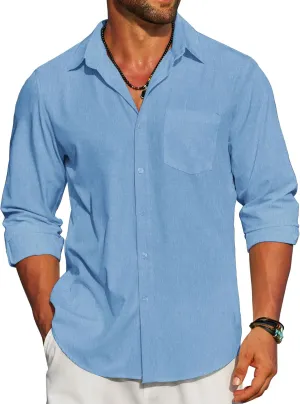 COOFANDY Men's Linen Long Sleeve Shirts Casual Button Down Untucked Shirt Vacation Wedding Shirts with Pocket