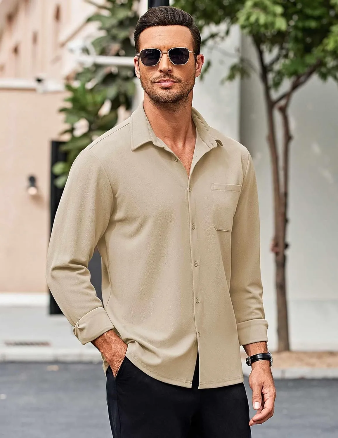 COOFANDY Mens Long Sleeve Button Down Shirts Wrinkle Free Untucked Shirts Casual Dress Shirt for Men